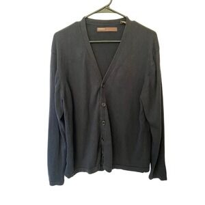 Perry‎ Ellis Lightweight Long Sleeve Button Front Cardigan Sweater Black Large